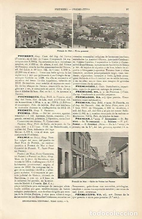 Postais: LAMINA ESPASA 3574: Vista general de Premia de Mar Barcelona - Varios Autores