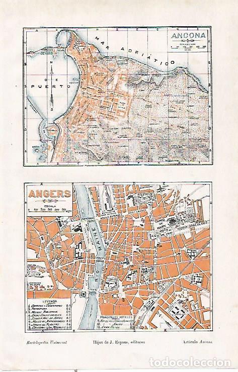 Postales: LAMINA ESPASA 23741: Plano de Ancona y de Angers - Varios
