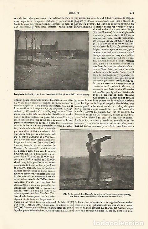 Postais: LAMINA ESPASA 23994: La iglesia de Chailly y Fin de Jornada por Millet - Varios