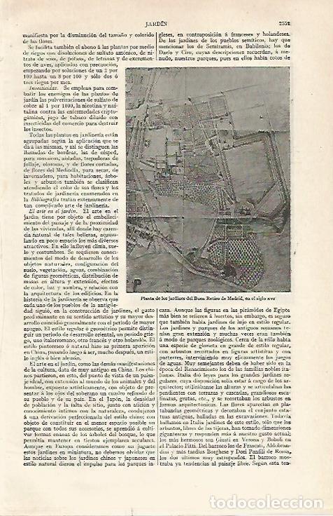 Postales: LAMINA ESPASA 20977: Planta de los Jardines del Retiro en Madrid - Varios