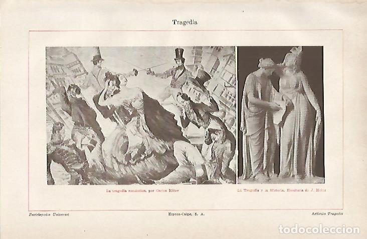 Postales: LAMINA ESPASA 11041: La tragedia romantica por Ritter y La Tragedia y la Historia por Heinr - Varios