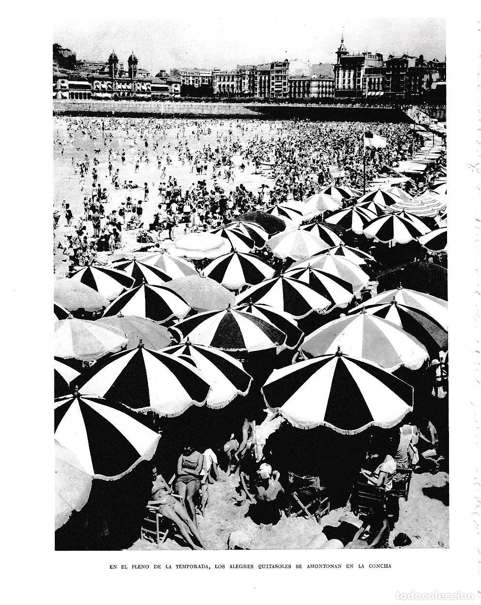 Postais: LAMINA 6136: En plena temporada los parasoles se amontonan en La Concha - Pio Baroja