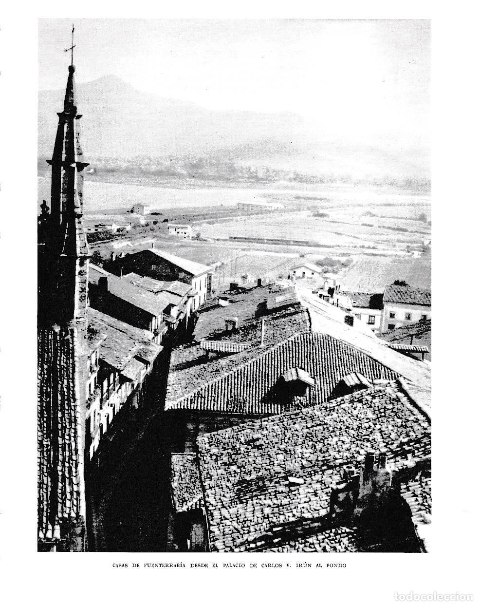 Cartes Postales: LAMINA 6193: Casas d Fuenterrabia desde palacio Carlos V y vista Irun - Pio Baroja