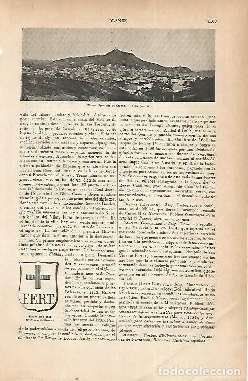 Postkarten: LAMINA ESPASA 22308: Vista y escudo de Blanes Girona - Varios