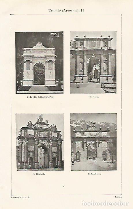 Postales: LAMINA ESPASA 20474: Arcos de triunfo en Pegli Padia Florencia e Innsbruck - Varios