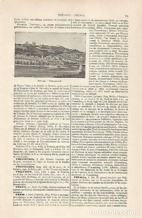 Postales: LAMINA ESPASA 20389: Vista de Trevoux Francia - Varios