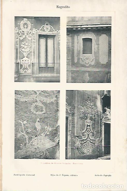 Cartoline: LAMINA ESPASA 18973: Esgrafitos en fachadas de Barcelona - Varios