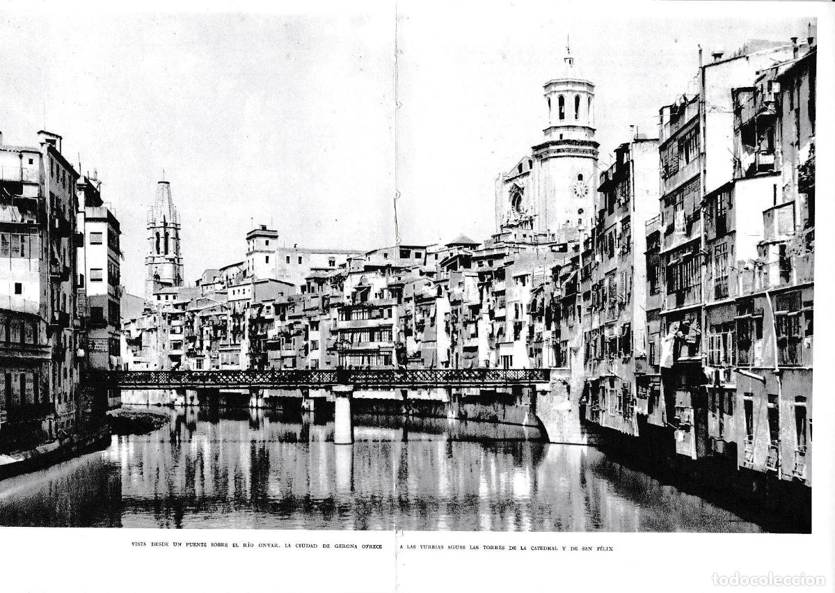 Postcards: LAMINA 6339: Gerona vista desde un puente del rio Onyar con la catedral y San Felix - Jose Pla