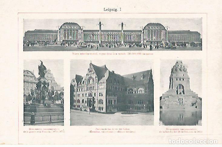 Postais: LAMINA ESPASA 26509: Estacion y monumentos en Leipzig - Varios