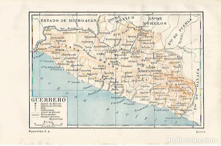 Postkarten: LAMINA ESPASA 21484: Mapa de Guerrero Mexico - Varios