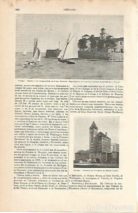 Postales: LAMINA ESPASA 1938: Vistas de Chicago Estados Unidos - Varios Autores