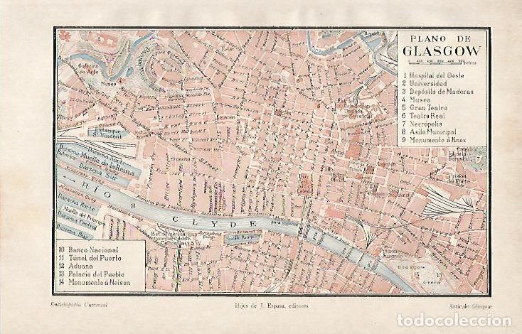 Postais: LAMINA ESPASA 2115: Plano de Glasgow Escocia - Varios Autores