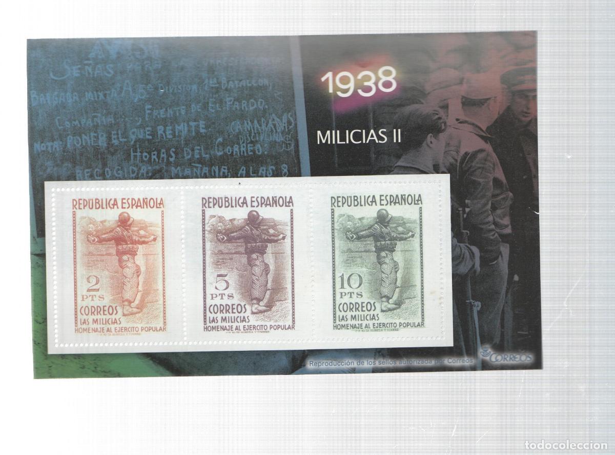 Postkarten: La Guerra Civil Espa&ntilde;ola en sellos de correos: Juego 3 sellos 1938: Milicias II - varios
