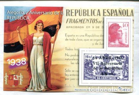 Cartes Postales: La Guerra Civil Espa&ntilde;ola en sellos de correos: Juego 2 sellos 1938: Alegoria y Aniversario de la Rep