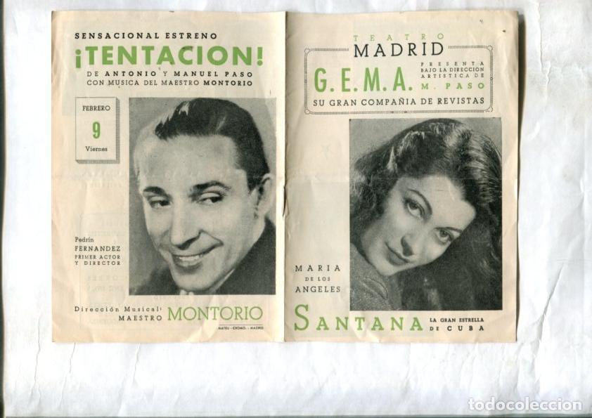 Cartoline: Folleto propaganda Teatro Madrid de: GEMA con los artistas Maria de los Angeles, Pedrin Fernandez -