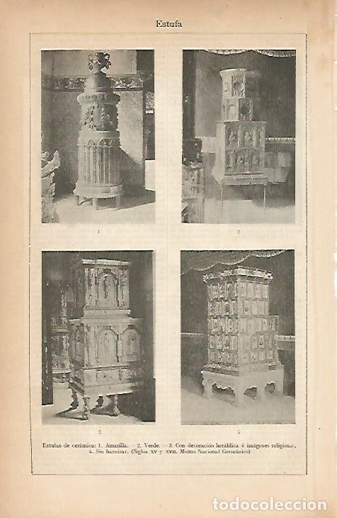 Postales: LAMINA ESPASA 7895: Tipos de estufas de ceramica - Varios