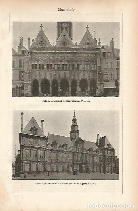 Postkarten: LAMINA ESPASA 11499: Palacio municipal de San Quintin y Reims Francia - Varios