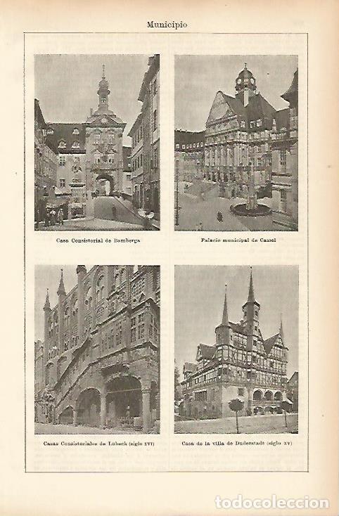 Postkarten: LAMINA ESPASA 11497: Ayuntamientos de Bamberga Cassel Lubeck y Dudestadt - Varios