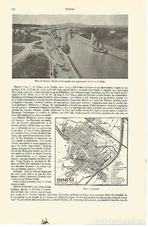 Postkarten: LAMINA ESPASA 13635: Vista y plano de Rimini Italia - Varios