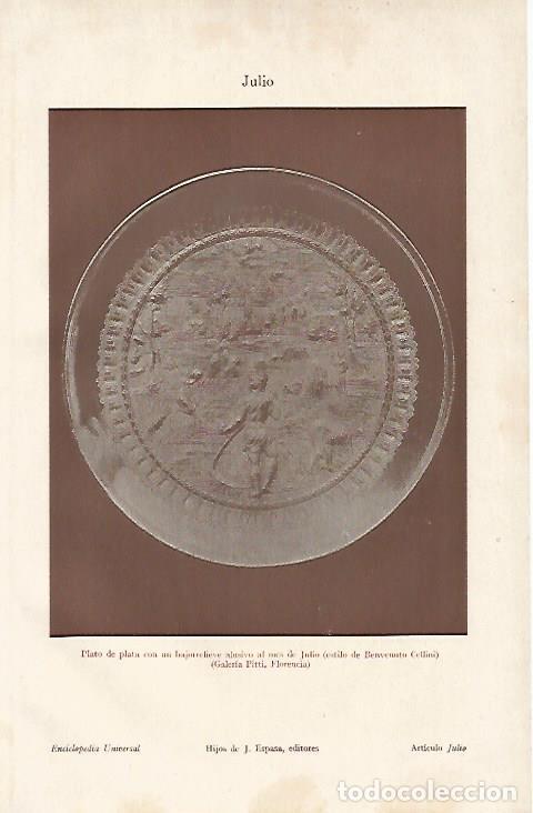 Cartes Postales: LAMINA ESPASA 6307: Plato de plata alusivo al mes de julio de la Galeria Pitti de Florencia - Varios