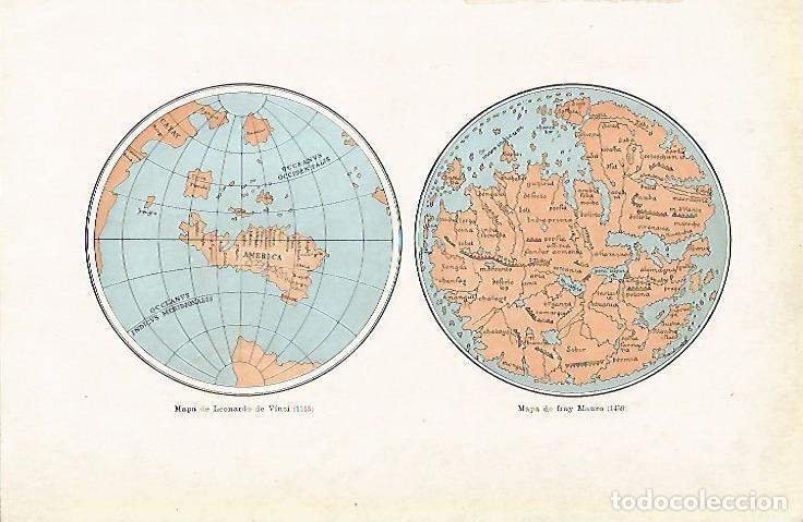 Cartoline: LAMINA ESPASA 4015: Mapa de Leonardo da Vinci y Mapa de fray Mauro (1459) - Varios Autores