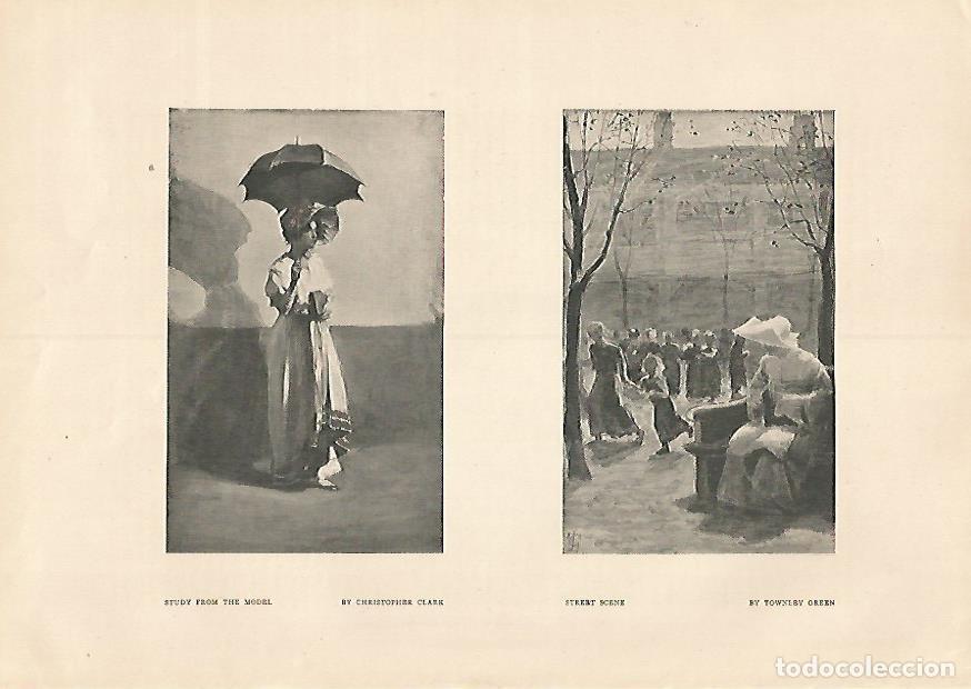 Postales: LAMINA 7127: Study from the model por Clark y Street Scene por Green - Varios