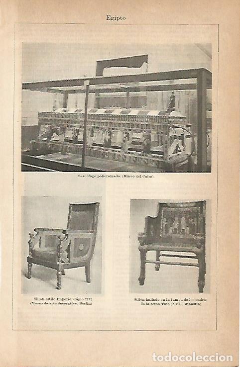 Postales: LAMINA ESPASA 6796: Sarcofago y sillones del antiguo Egipto - Varios Autores