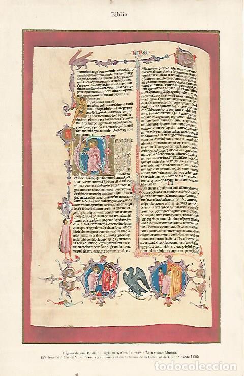 Postales: LAMINA ESPASA 22227: Pagina de una Biblia del siglo XIII - Varios