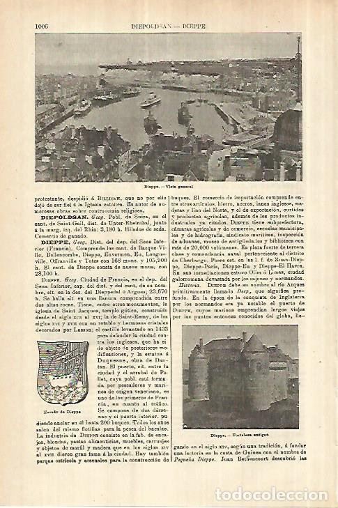 Postkarten: LAMINA ESPASA 27839: Escudo y vistas de Dieppe Francia - Varios