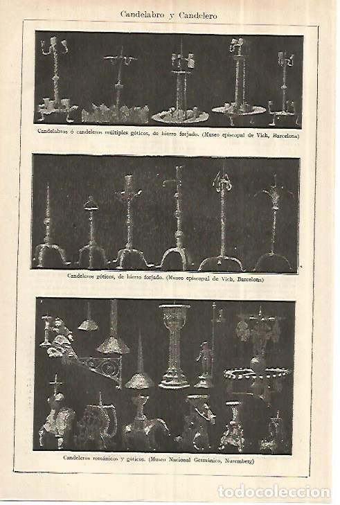 Postales: LAMINA ESPASA 28197: Tipos de candelabros y candeleros - Varios