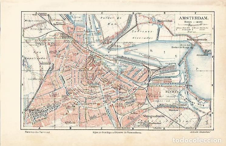 Postales: LAMINA ESPASA 5540: Plano de Amsterdam Holanda - Varios Autores