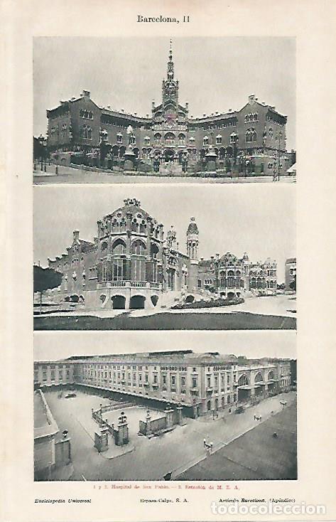 Postkarten: LAMINA ESPASA 10955: Hospital de Sant Pau y Estacion de Francia en Barcelona - Varios