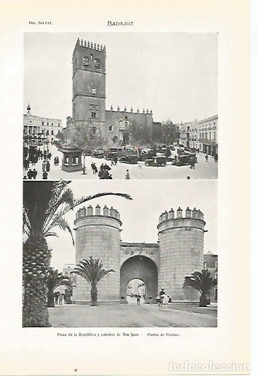 Postais: LAMINA SALVAT 80423: Plaza de la Republica y Puerta de Palmas en Badajoz - Varios