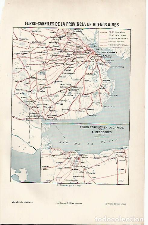 Postkarten: LAMINA ESPASA 11858: Mapa de los ferrocarriles de Buenos Aires - Varios