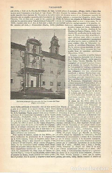 Postales: LAMINA ESPASA 30091: Convento de San Vicente del Pino Valldolid - Varios