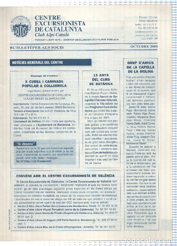 Cartoline: Butlleti: octubre 2000 - Centre Excursionista de Catalunya Club Alpi Catala.