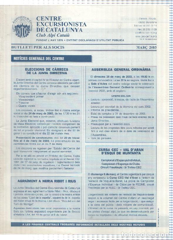 Cartoline: Butlleti: Mar&ccedil; 2003 - Centre Excursionista de Catalunya Club Alpi Catala.