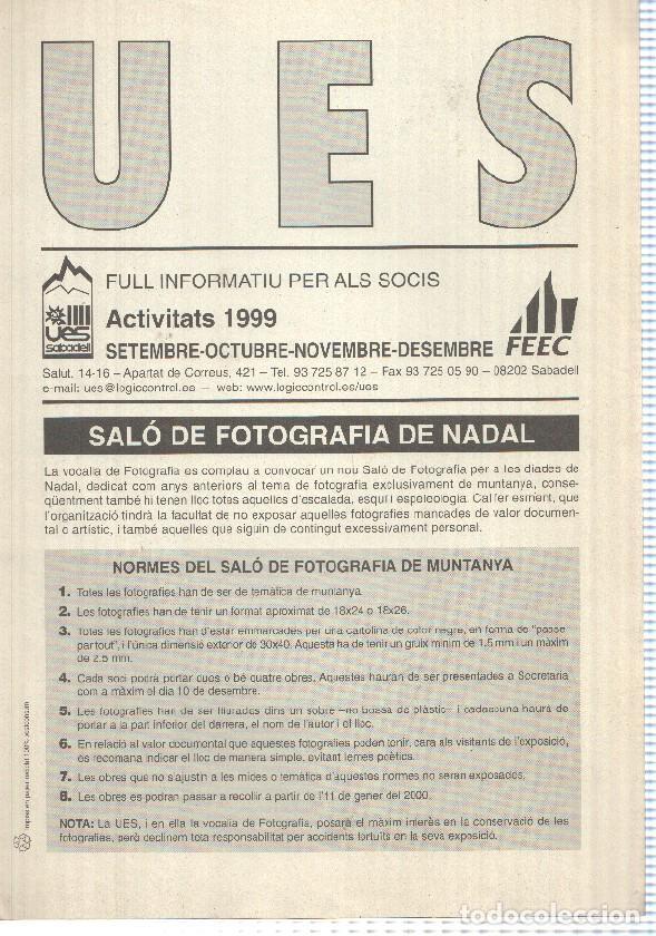 Postales: Full Informatiu: UES, Activitats 1999 - de setembre a Desembre (Unio Excursionista Sabadell) - Salo