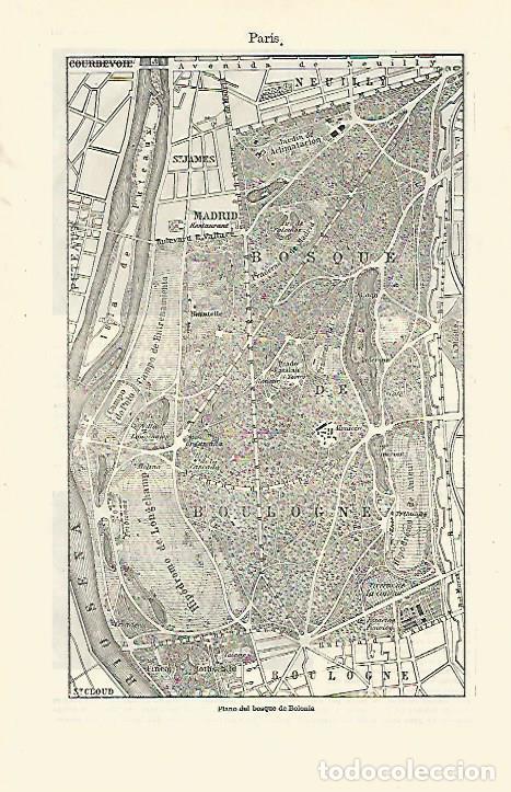 Postais: LAMINA ESPASA 23328: Plano del Bosque de Bolonia en Paris - Varios