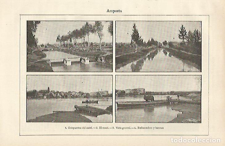 Postales: LAMINA ESPASA 23705: Vistas de Amposta Tarragona - Varios