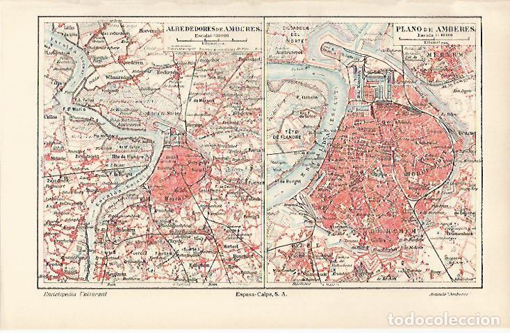 Postais: LAMINA ESPASA 23658: Mapa de los alrededores de Amberes - Varios
