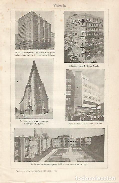 Postcards: LAMINA ESPASA 30491: Viviendas en Nueva York Rio de Janeiro Hamburgo Berlin y La Haya - Varios