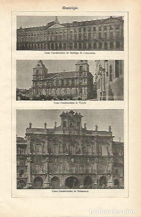 Postcards: LAMINA ESPASA 24502: Ayuntamiento de Santiago de Compostela Toledo y Salamanca - Varios
