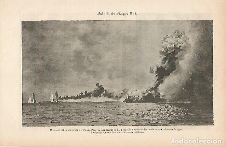 Postales: LAMINA ESPASA 2658: Batalla de Skager Rak fotografia del hundimiento del Queen Mary 1916 - Varios Au