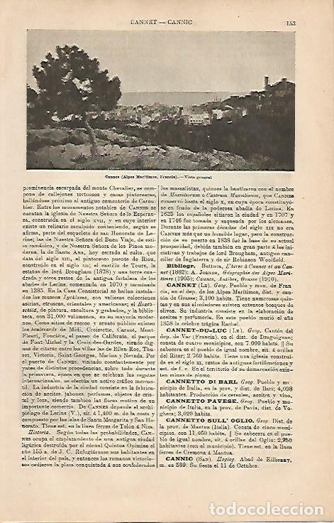 Postales: LAMINA ESPASA 4219: Vista general de Cannes Francia - Varios Autores