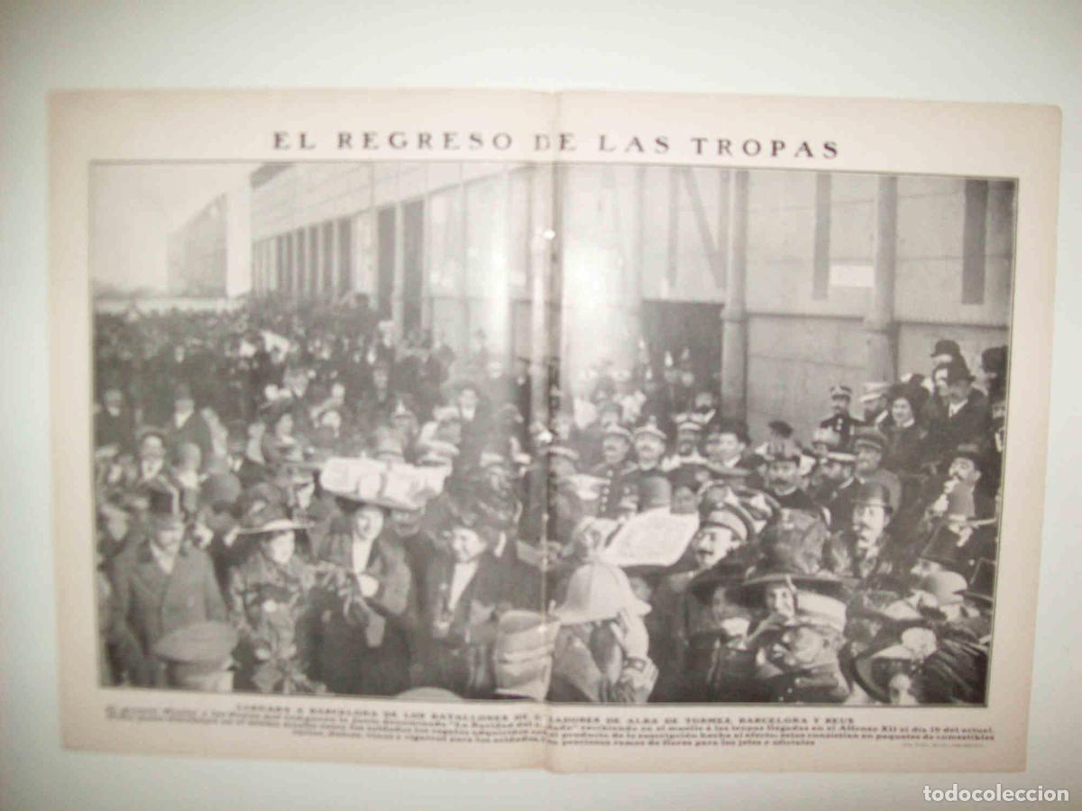 Postales: LAMINA 11738: Llegada a Barcelona de los Batallones Cazadores - Varios