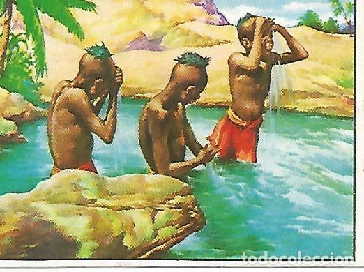 Postkarten: CROMO CHOCOLATES BATANGA - Album no 2 A traves de Africa. Serie II. Cromo no 9. Ni&ntilde;os negroides ba&ntilde;