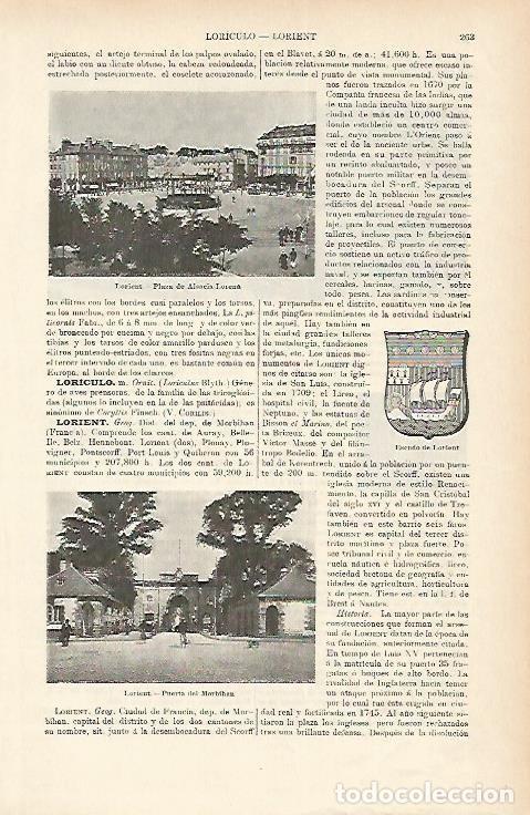 Postais: LAMINA ESPASA 1865: Vistas de Lorient Francia - Varios Autores