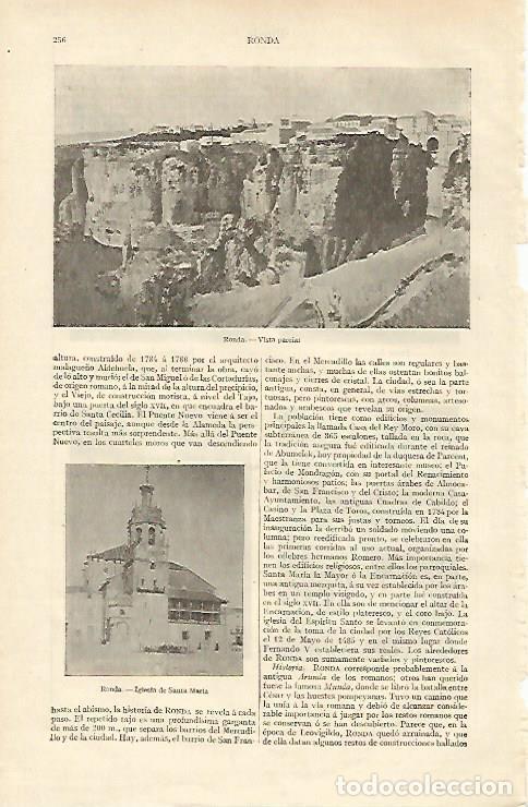 Postales: LAMINA ESPASA 16924:Vista parcial e iglesia de Santa Maria en Ronda - Varios