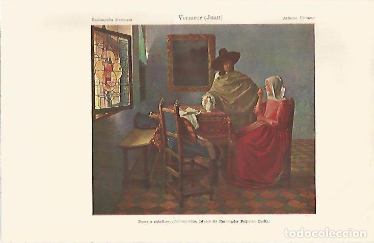 Postales: LAMINA ESPASA 6086: Dama y caballero bebiendo vino por Vermeer - Varios Autores